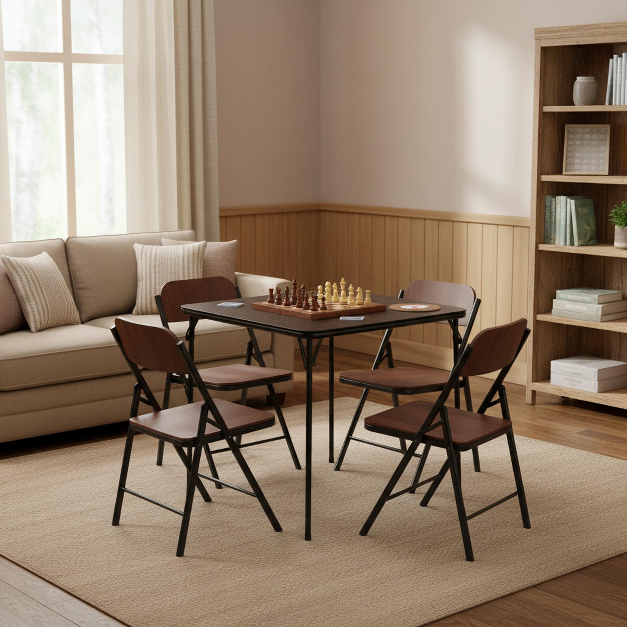 Homy Casa Folding Card Table, Portable Folding Dining Table with Easy-Clean PVC Top for Dining, Games & Multi-Purpose Use, Walnut