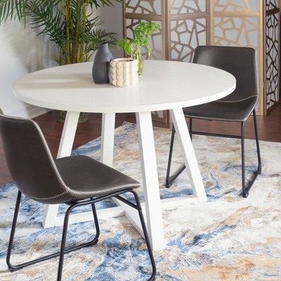 NicBex Round Dining Room Table Set for 2 Morden Dining Room Table with 2 Faux Leather Chairs and Trestle Base for Kitchen