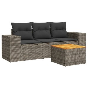 vidaXL Patio Sofa Set with Cushions Outdoor Furniture 4 Piece Poly Rattan - Gray - 1 of 4