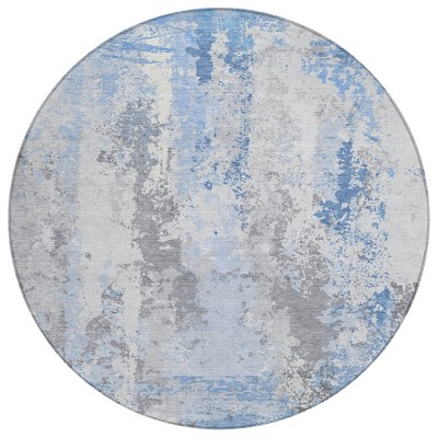 HomeRoots 8' Sky Blue And Ivory Round Abstract Washable Indoor Outdoor Area Rug