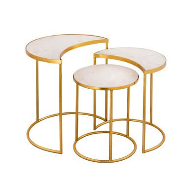 White Marble and Gold Iron Nesting Tables Set