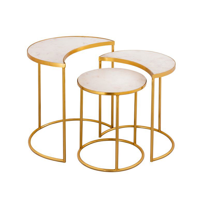 TOV Furniture Crescent 19"H Modern Iron Metal Side Table in White/Gold, 4 of 11