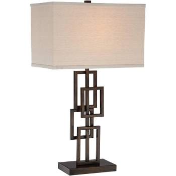 360 Lighting Kory Industrial Table Lamp 29" Tall Bronze Metal with USB Charging Port Rectangular Shade for Bedroom Living Room Bedside Nightstand Kids