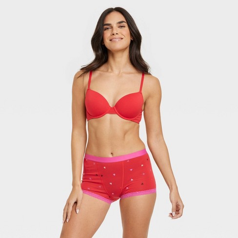 Women's Heart Print Lace Trim Cotton Bikini Underwear - Auden™ Red Xl :  Target