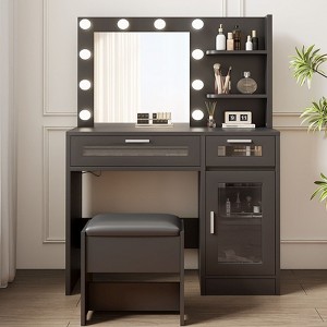 HYLEORY Vanity Set with Mirror, Power Outlet and 10 Lights, Makeup Table with 3 Drawers,3 Color Modes Available for Bedroom - 1 of 4