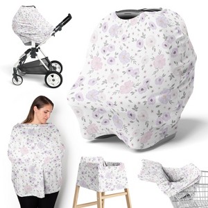 Sweet Jojo Designs Girl 5-in-1 Multi Use Baby Nursing Cover Watercolor Floral Purple Grey and Pink - 1 of 4