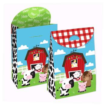 Big Dot of Happiness Farm Animals - Barnyard Baby Shower or Birthday Gift Favor Bags- Party Goodie Boxes - Set of 12