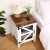 Homhougo Nightstand with Charging Station, 18" Farmhouse Night Stand End Table with Barn Door, Rustic Wood Sofa Side Table with Storage, White - 4 of 4