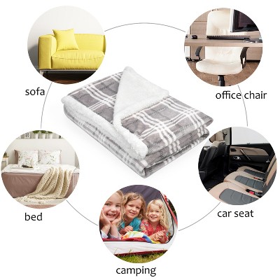Plaid Grey Reversible Sherpa Fleece Throw Blanket, 50x60 inches