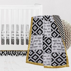 Bacati - Love Black Gold 3 pc Boy or Girl Gender Neutral Unisex Baby Crib Bedding Set - 1 of 4