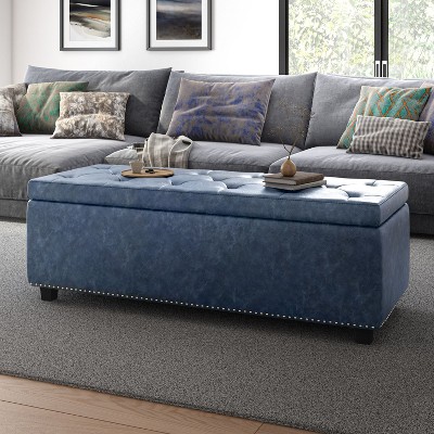 CAVINAS Linen Storage Ottoman Bench with Tufted Diamond Detail and Nailhead Trim,Storage Benches for Living Room,Bedroom