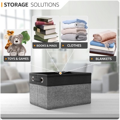 Sorbus Large Black and Gray Fabric Collapsible Storage Bins with Handles