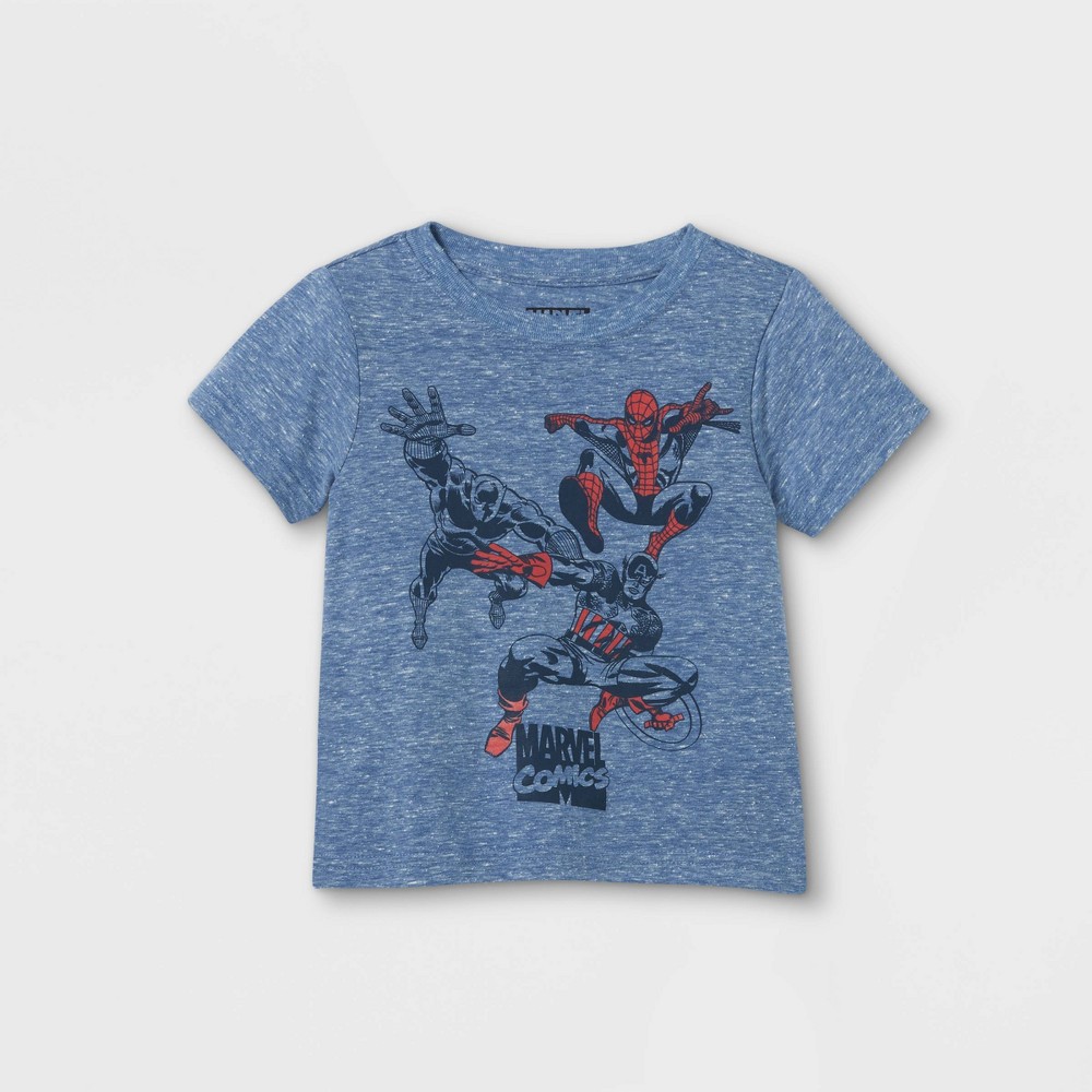 Toddler Boys' Marvel Superheroes Short Sleeve Graphic T-Shirt - Blue 5T