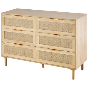 VEVOR 6 Drawer Rattan Dresser, Boho Dresser, Rattan Chest of Drawers with Spacious Storage, Natural Rattan Dresser, Wood Color - 1 of 4