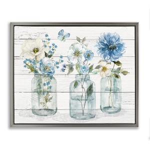 Stupell Industries Blue Country Jar Bouquets Black Framed Floater Canvas Wall Art - 1 of 4