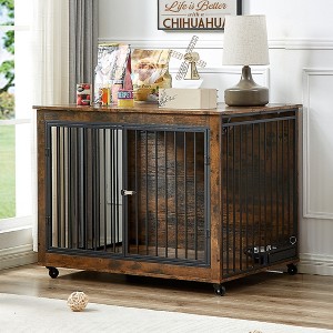 DOMETOUR Dog Crate for Small Medium Large Dogs, Flip-Up Top Opening Dog Crate Side Table With Rotatable Feeding Bowl, Wheels, Three Doors - 1 of 4