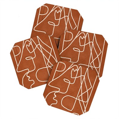 Nadja Abstract Face Sketch 4 Coaster Set - Deny Designs