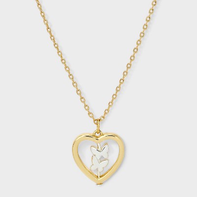 14K Gold Dipped Butterfly Heart Necklace - Gold