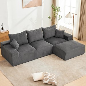 ODK 110" Modular Sectional Sofa, L-Shaped Cloud Couch with Chaise Lounge, Boneless Deep Seat Sofa for Living Room, Plush Corduroy Fabric - 1 of 4
