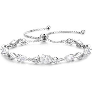 Teardrop Birthstone Tennis Bracelet, Sterling Silver with 9x7mm Gemstone & Adjustable Bolo Chain, Birthday Gift for Her - 1 of 4