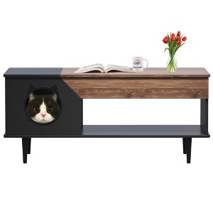 45" Cat Litter Box Enclosure Furniture - Hidden Kitty Litter Box Cabinet with Storage Drawer, Cat Door & Waterproof Top - Disguised as Coffee Table - 1 of 4