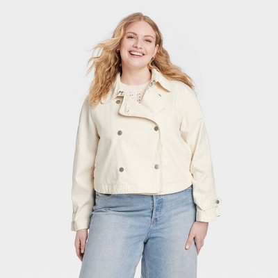 Women's Denim Cropped Trench Jacket - Universal Thread™ Off-White