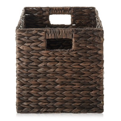 Espresso Water Hyacinth Woven Storage Baskets, 10.5" x 10.5", Set of 2