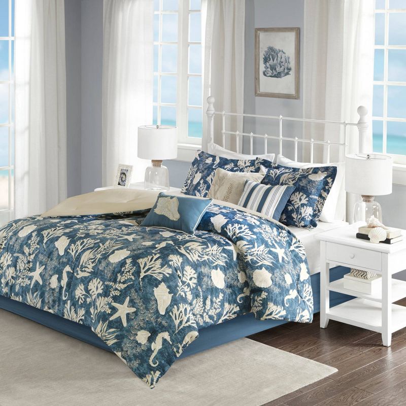Blue Bedford Cotton Sateen Comforter Set, 1 of 10