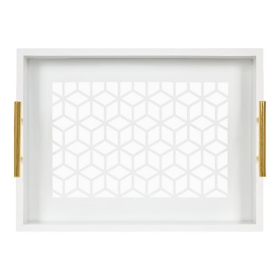White and Gold Geometric Glass Decorative Tray