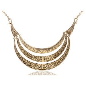 Alilang Antique Gold Tone Layered Bib Necklace with Engraved Etched Patterns - 1 of 3