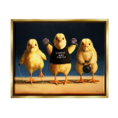 Stupell Industries Funny Exercise Workout Chicks Animals Framed Canvas