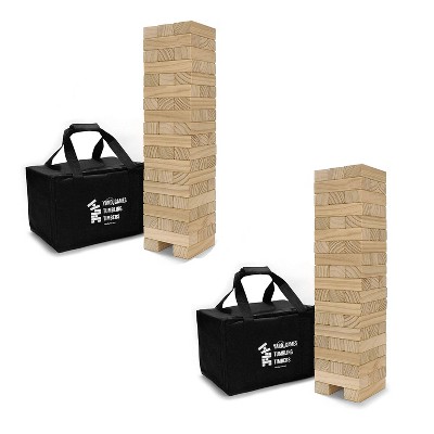 Yard Games On the Go Large Tumbling Timbers Wood Tower Stacking Outdoor Party Game with 56 Premium Pine Blocks and Nylon Carrying Case (2 Pack)