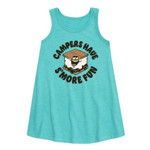 Girls' - Instant Message - Camping Is Smore Fun Graphic Sleeveless Aline Dress - 1 of 4