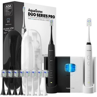 Aquasonic Duo Pro Dual Handle Ultra Whitening Electric Toothbrushes - Black & White