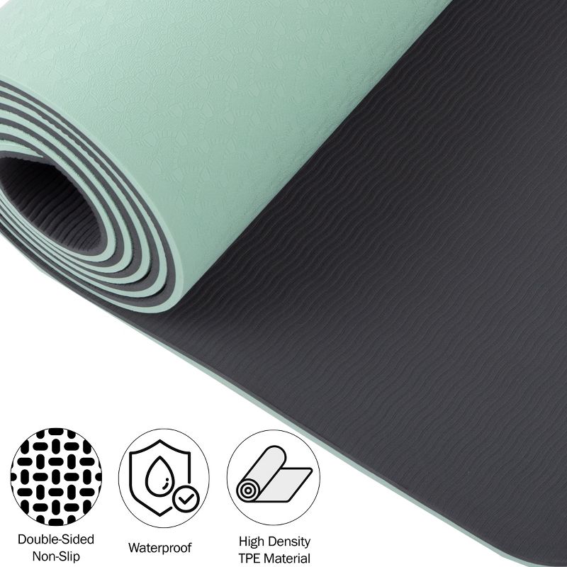 Wakeman Outdoors Yoga Mat with Alignment Marks - Lightweight Exercise Mat with Carry Strap for Home Workout or Travel, 3 of 9