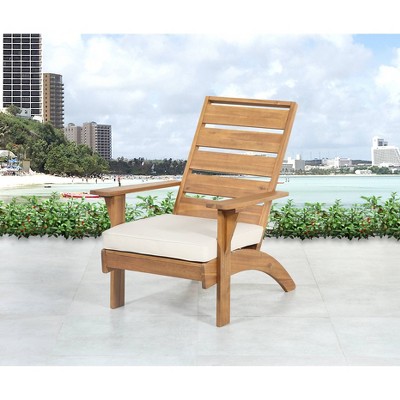 Rockport Brown Acacia Outdoor Chair with Beige Cushions