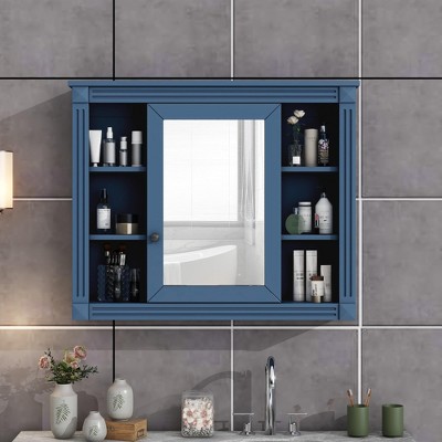 Bathroom Medicine Cabinet with Mirror, Wall Mounted Bathroom Storage Cabinet w/6 Open Shelves