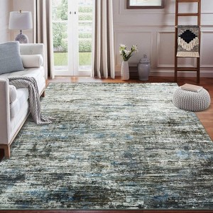 2'x6' Washable Soft Runner Rug, Abstract Design for Bedroom, Living Room, Kitchen, Non-Slip, Stain-Resistant, Low Pile, Blue Grey - 1 of 4