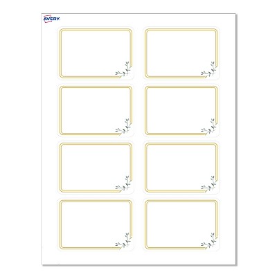 Avery® Name Tags, 2-1/3" x 3-3/8", Dbl Gold Border w/ Florals, 80ct