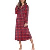 Ekouaer Women Flannel Nightgown Full Length Boyfriend Nightshirt Plaid Long Sleep Dress with Button Loungewear - 2 of 2