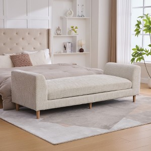 Chenille Chaise Lounge Couch with 2 Pillows, Upholstered Bed Bench with Armrests, Ottoman Footrest for Living Room Bedroom Guestroom - ModernLuxe - 1 of 4