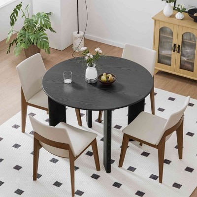 Lirago Nordic Style Solid Wood Round Dining Table - Perfect for 4 People 42*42 Black