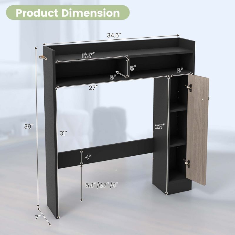Costway Over the Toilet Bathroom Cabinet Floor Storage Organizer with Adjustable Shelves Black/White, 4 of 11