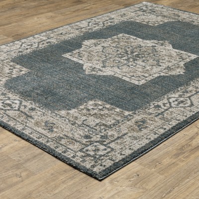 Alton Blue and Beige Synthetic Oriental Area Rug 7'10" x 10'10"