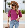Women's Round Neck Short Sleeve Sweater Summer Casual Puff Sleeve Pullover Knit Top - 2 of 4