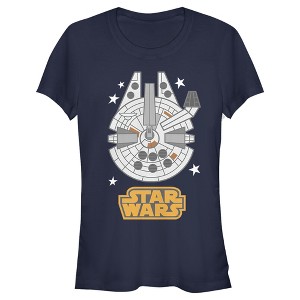 Juniors Womens Star Wars Cartoon Millennium Falcon T-Shirt - 1 of 3