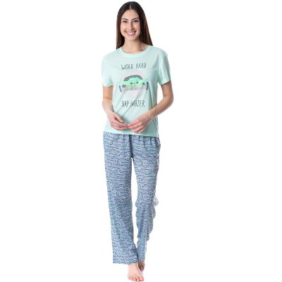 Star Wars Women's The Mandalorian The Child Work Hard Sleep Pajama Set Multicolored