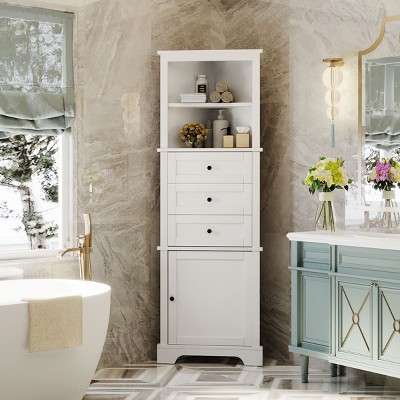 Tall Cabinet With 3 Drawers For Bathroom, Corner Storage Cabinet For Bathroom, Bathroom Cabinets With Anti-Tipping Device-Cuddlewood