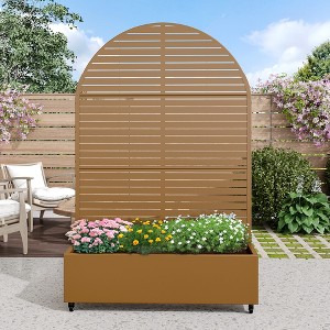 MAYEERTY Planter Box with Trellis Iron Brown Arch Louvered Classic Style 72x35x16in 3-Piece Set - 1 of 4