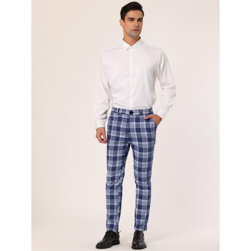 Lars Amadeus Men's Casual Slim Fit Plaid Pattern Checked Business Trousers, 3 of 7